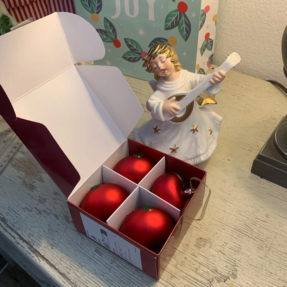 4 pc 🍎 IKEA Apple Christmas ornaments decorations in box holiday decor red fruit